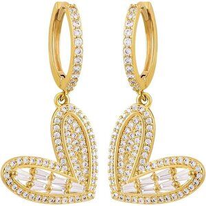 Heart Huggie CZ Hoops Statement Vintage Long Summer Earring for Women Jewelry